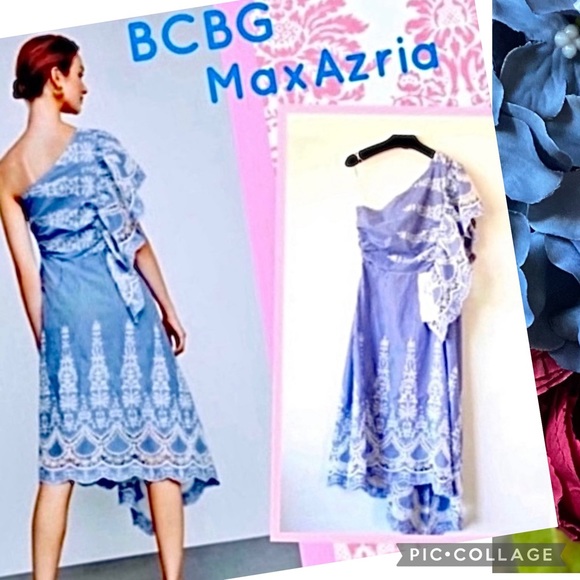BCBGMaxAzria Dresses & Skirts - BCBGMaxAzria  BCBG one shoulder embroidered striped midi dress $298 MSRP